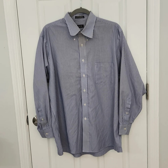 Arrow Blue & White Striped Button Down Top - Picture 1 of 13
